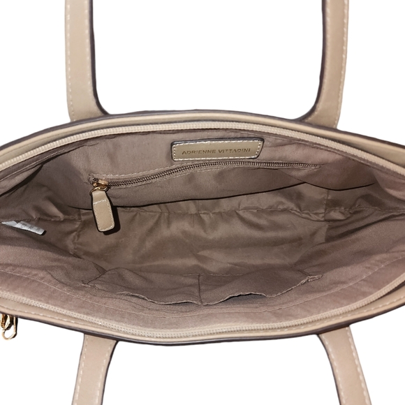 Adrienne Vittadini Taupe Vegan Leather Quilted Crossbody Tote Bag 14"X9"X5.5" - Picture 6 of 10
